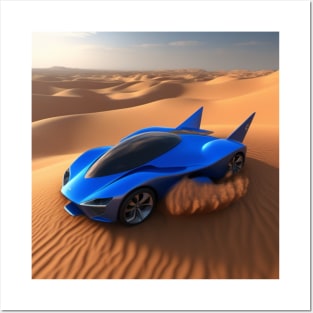 A Blue Sports Car Driving Through The Desert Posters and Art